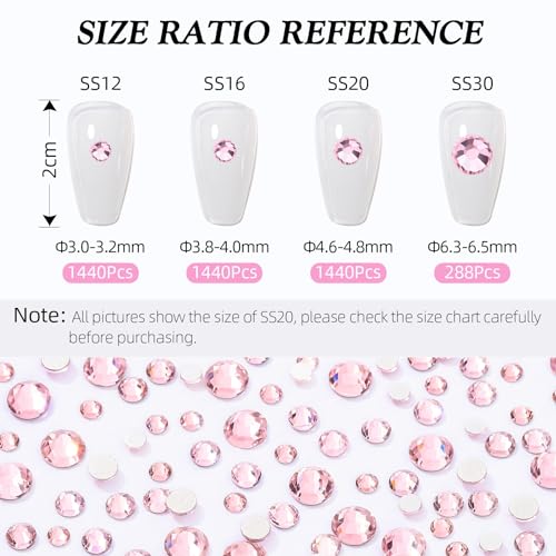 Pink Flatback Rhinestones SS16 (1440pcs) for Nail Art & Crafts