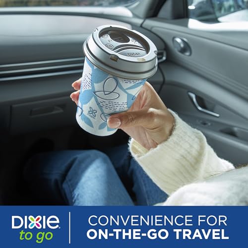 Dixie To Go 12 oz Disposable Paper Cups, 60 Count with Leak-Resistant Lids