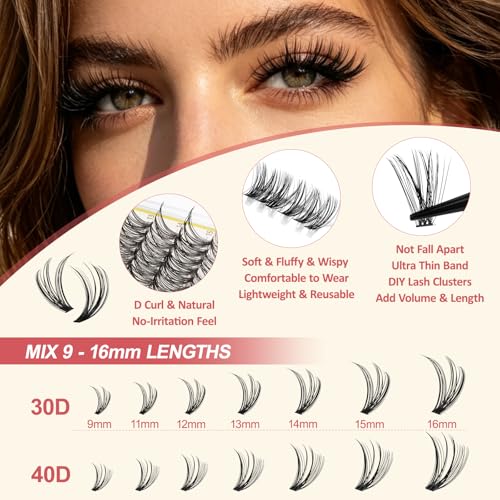LAVONE Lash Clusters Kit - 280PCS Waterproof D Curl Lashes