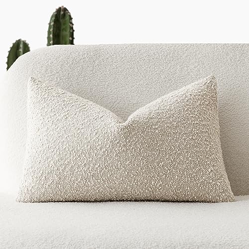 Cozy Boucle Throw Pillow Cover - 12x20 Inch Light Beige Accent