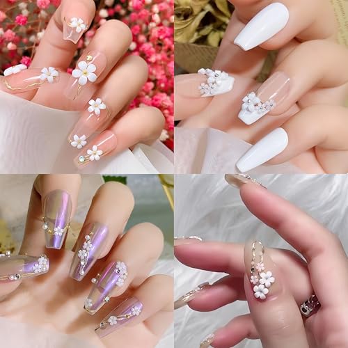 1200Pcs 3D Flower Nail Charms - White Floral Nail Art Gems