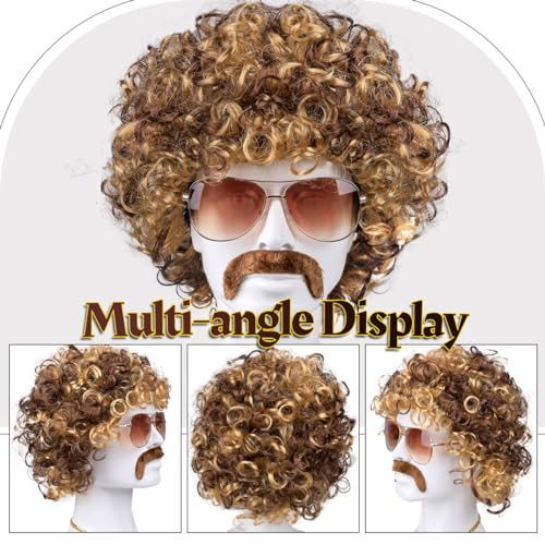 MOVINPE 70's Brown Short Afro Wig for Men - Disco Costume Accessory