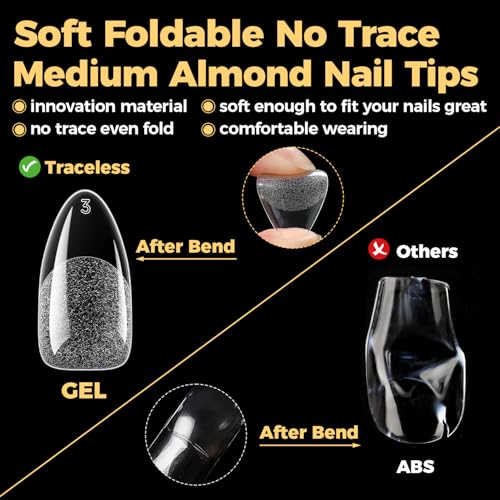 UNA GELLA 600 Pcs Almond Gel Nail Tips - Clear Press On Nails