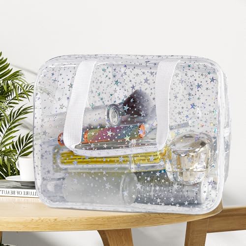 Transparent PVC Holographic Star Makeup Bag - Durable Travel Pouch