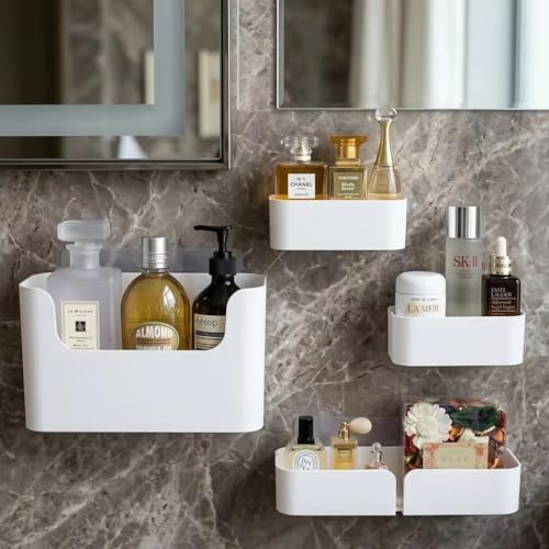 4-Pack Adhesive Wall Mounted Shelves - Durable ABS Storage Bins