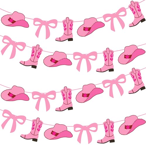 Pink Cowgirl Party Banners - Coquette Boots & Hats Decorations