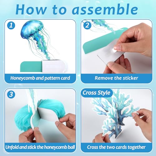 12 Pcs Gradient Blue Under the Sea Honeycomb Centerpieces - Ocean Animal Decor for Parties