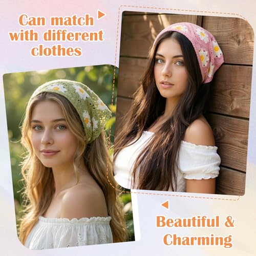 JATEBI 6-Pack Crochet Hair Bandanas for Women – Green, Versatile Head Scarf & Headband