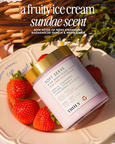 Truly Beauty Soft Serve After Shave Plump Cream - Hydrating Body Lotion with Hyaluronic Acid & Peptides, Strawberry Vanilla Scent