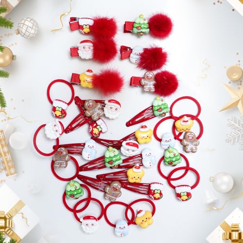 30-Piece Christmas Hair Accessories Set for Girls, Festive Hair Clips & Ties