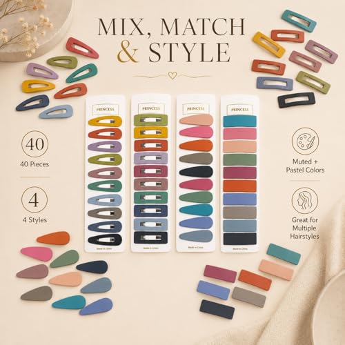 B.PHNE 40 Pcs Small Hair Barrettes for Women - Mixed Cutout & Solid Non-Slip Snap Clips