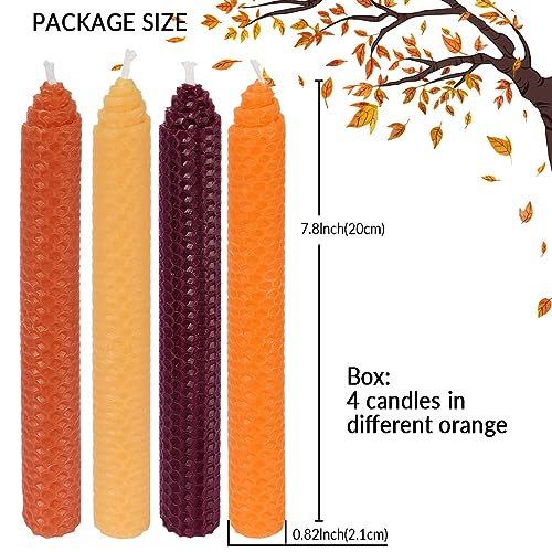 Hand-Rolled Beeswax Taper Candles - Set of 4, 8" Natural Beeswax