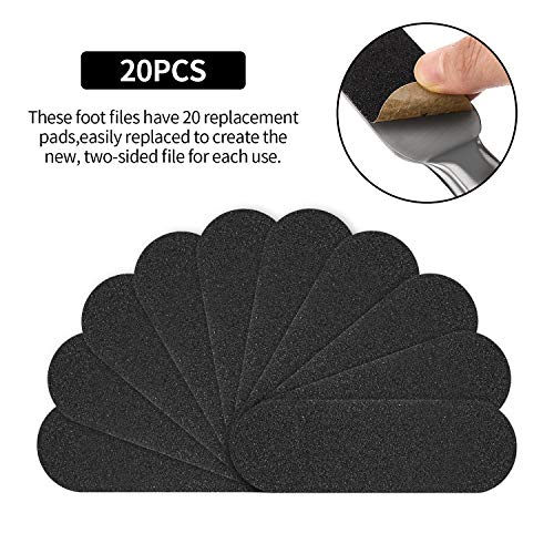 Mudder Silver Pedicure Foot Files with 20 Refill Pads - Double-Sided Callus Remover
