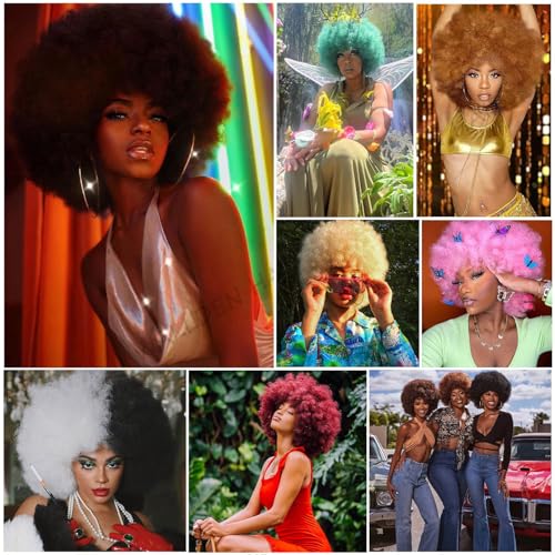 White Afro Wig for Women - Glueless 70s Afro Puff Curly Wig