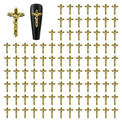WOKOTO 100pcs Gold Crucifix Nail Charms Kit2 – 3D Cross Nail Art Decorations
