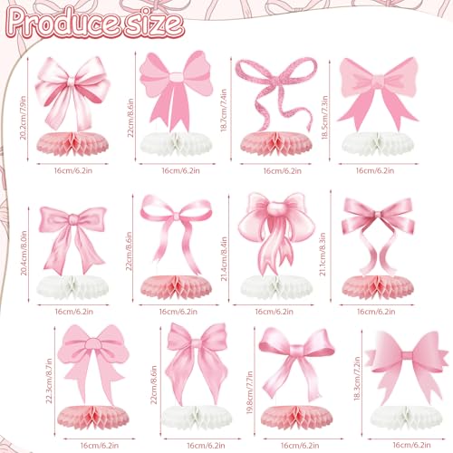 12 Pcs Pink Bow Honeycomb Centerpieces for Party Decor