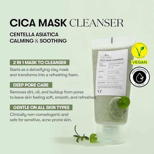 VT COSMETICS CICA 2-in-1 Facial Cleanser & Clay Mask - 4.05 fl. oz