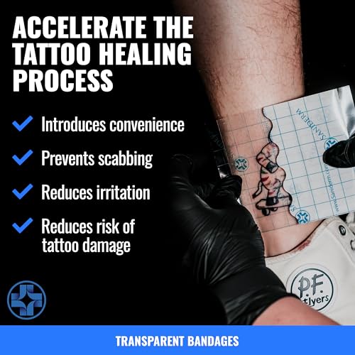 Saniderm Tattoo Aftercare Bandage 3 Sheets (Medium Pack, 6 in x 8 in) ? Convenient, Faster Tattoo Healing and Protection ? Sterile, Waterproof, and Latex-Free