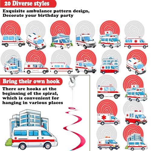 20-Piece Ambulance Hanging Swirls for EMT Party Decorations