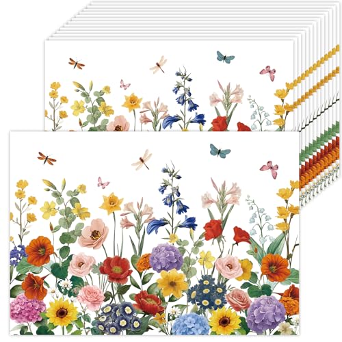 50 Pack Wildflower Disposable Placemats - 16x11 Inch Floral for Weddings & Parties