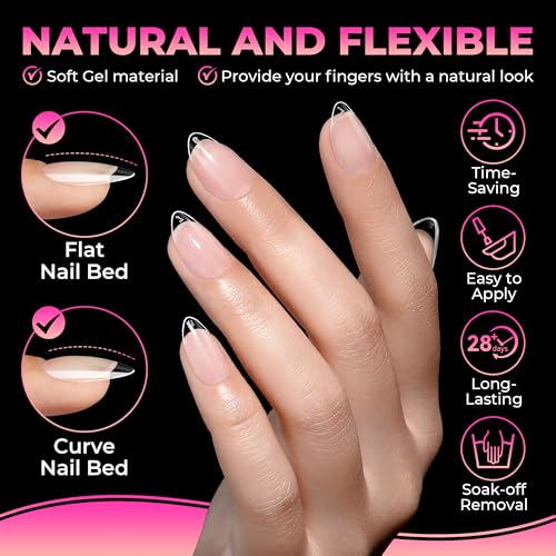 UNA GELLA Short Almond Gel Nail Tips - 360 Pcs, 15 Sizes, Pre-Shaped
