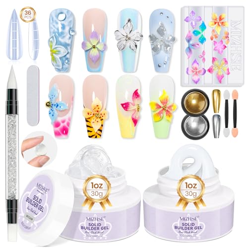 MIZHSE 3D Nail Art Gel Kit with Silicone Molds & Nail Forms
