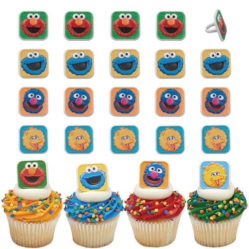 Sesame Street Cupcake Toppers - 24 Colorful Rings Featuring Elmo, Big Bird & Cookie Monster