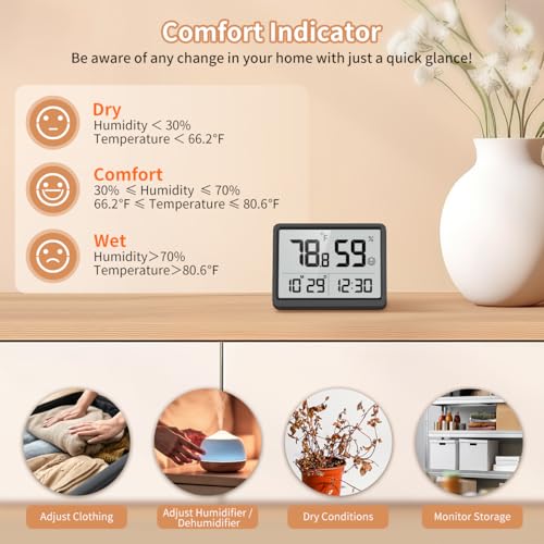 DOOMAY Digital Hygrometer and Temperature Monitor - 3.62" LCD, Manual Calibration, 10s Refresh, 3-Way Mount