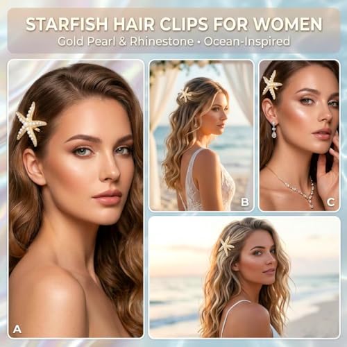 Brishow Little Mermaid Starfish Hair Clip Set - 3 Ocean-Themed Clips