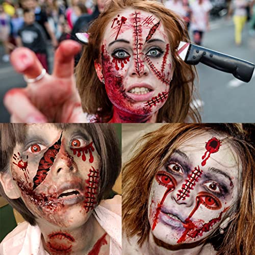 VANTATY Fake Scars Tattoo Kit - 215+ Temporary Halloween Wound & Stitch Designs