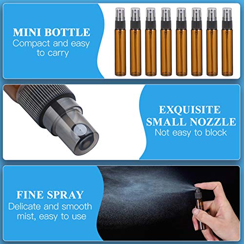 Lurrose 10pcs Amber Glass Spray Bottles - 10ml Travel Size