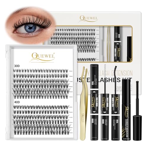QUEWEL DIY Eyelash Extension Kit 240 Clusters, Applicator & Seal, 30D+40D MIX8-14 (Pack of 1)