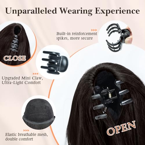 NAYOO Claw Clip Ponytail Extension Black Brown 12" Short Wavy in Hair