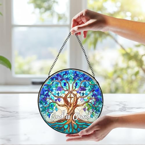 Tree of Life Stained Glass Sun Catcher - 7.9 Inch Window Decor
