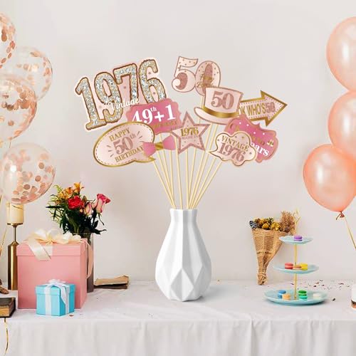 50th Birthday Photo Booth Props Kit - 30 Pcs Pink Rose Gold Decorations