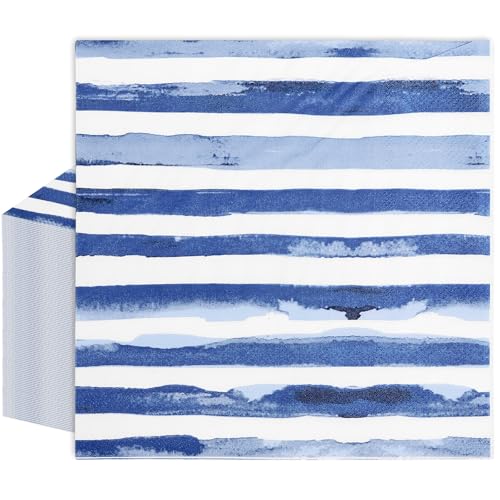 50 Pcs Navy Blue and White Stripe Disposable Paper Napkins