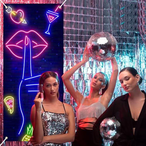 Neon Lip Banner Backdrop for Bridal Shower & Bachelorette Party - 35.4x72.8in