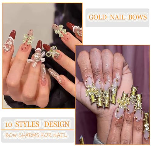 KACHIMOO 100PCS Gold Bow Nail Charms 3D Nail Art Decorations for Manicure