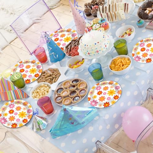 48 Pack Daisy Flower Paper Plates - 7 Inch Disposable Dinnerware Set