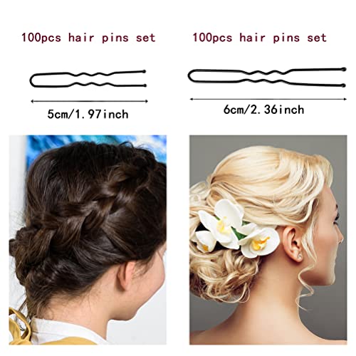 WSICSE 200Pcs U-Shaped Bobby Pins 2.0/2.4 Inch Black Hair Pins Kit