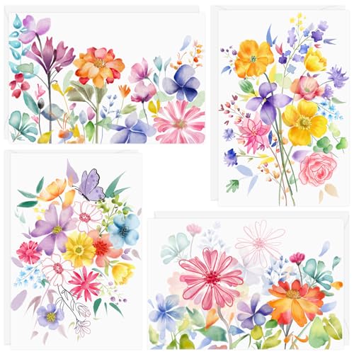 Quera 24 Pack Floral Blank Greeting Cards with Envelopes - 4"x 6"