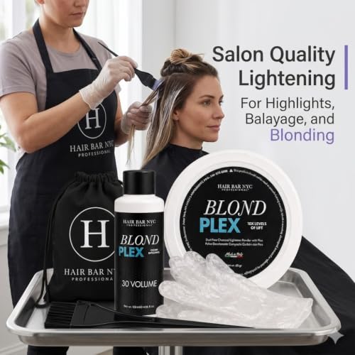 Hair Bar NYC Blond Plex 10X Lightener + 30 Volume Violet Developer Kit ? Dust-Free Charcoal Bleach Powder (50g / 1.76 oz) + Anti-Brass Developer (120 ml / 4.06 fl oz) ? Bond-Building Formula