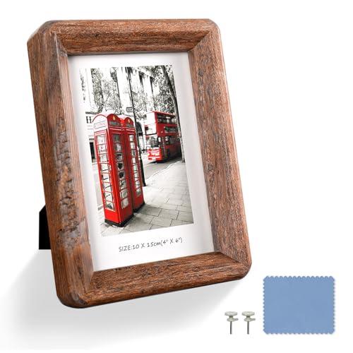 4x6 Rustic Wooden Picture Frame with Tempered Glass - Vertical & Horizontal Display