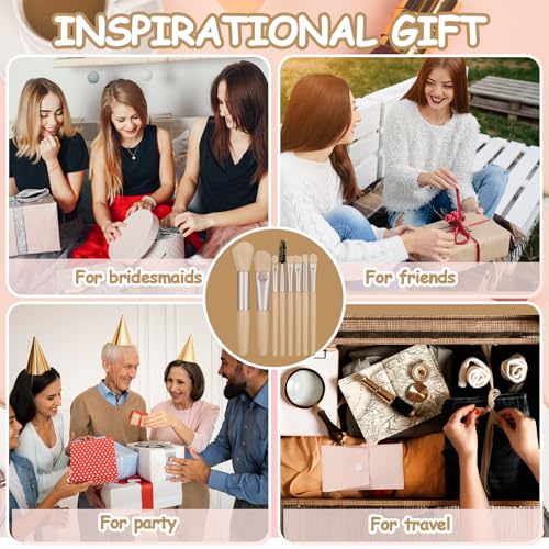12-Set Portable Travel Makeup Brush Kit with PU Leather Bag - Ivory Beige