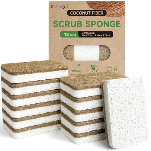 Plant-Based Kitchen Sponges - 12 Count Biodegradable & Non-Scratch