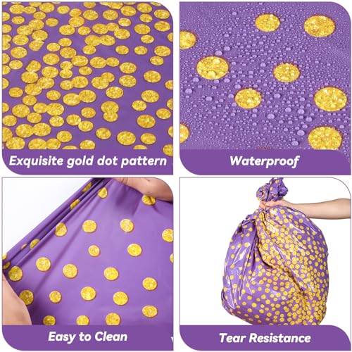 84 Inch Purple and Gold Polka Dot Round Tablecloth - Set of 3