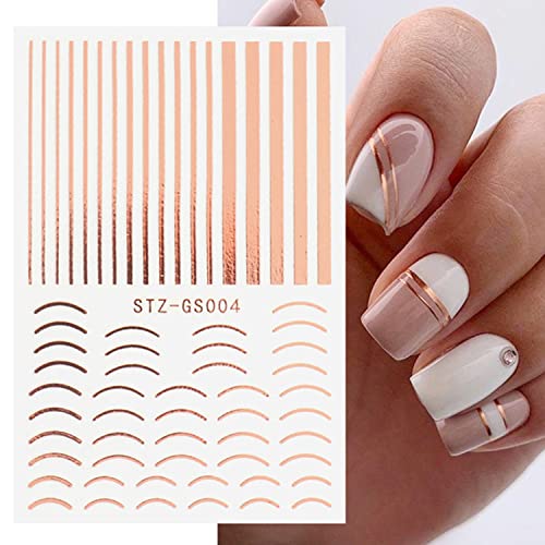 Vezocim Line French Wavy Nail Art Stickers - Gold, Silver & Rose Gold Self-Adhesive Decals for Manicure, Variation: Line