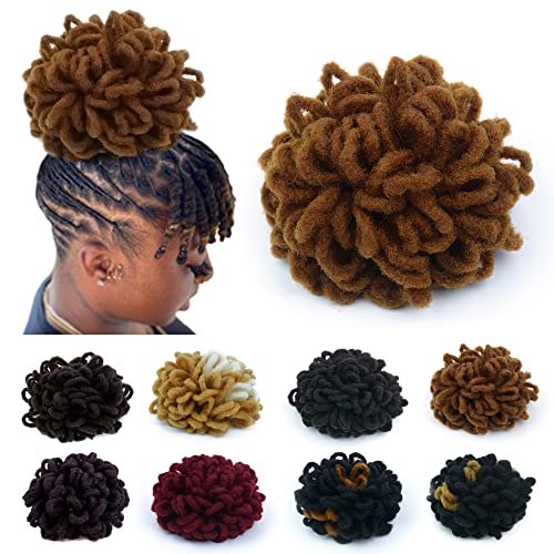 8 Inch Brown Faux Locs Ponytail Bun for Women - Drawstring Dreadlocks Hairpiece