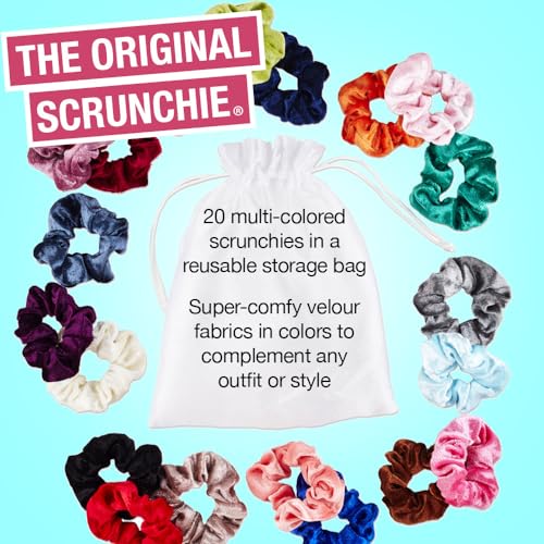 Conair Scunci Velvet Hair Scrunchies - 20 Count, No-Damage Ponytail Holders