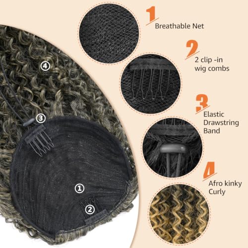 Rafabcici 18 Inch Synthetic Afro Kinky Curly Ponytail Extension for Black Women